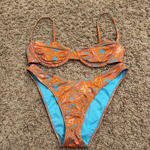 PacSun LA Hearts Blue and Orange Bikini, like new!